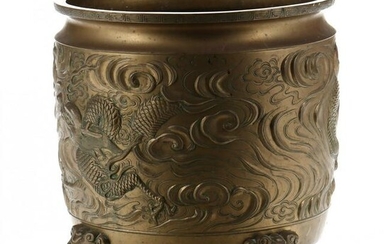 A Large Chinese Bronze Dragon Jardiniere