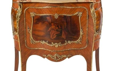 A Louis XV Style Gilt Bronze Mounted Kingwood and Vernis Martin Marble-Top Commode