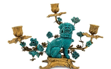 A Louis XV Style Gilt Bronze and Turquoise Glazed