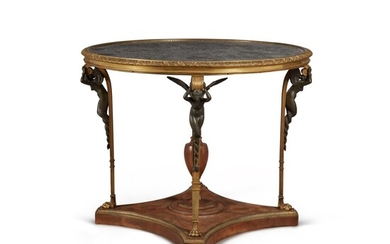 A Louis XVI Style Gilt and Patinated Bronze-Mounted Mahogany Guéridon attributed to Maison Millet after the model by Weisweiler and Thomire, Circa 1880
