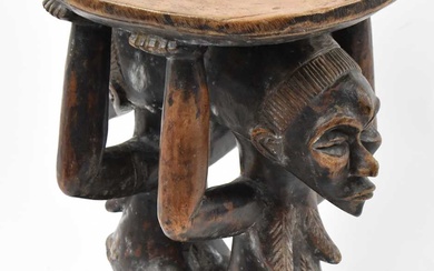A Luba, Democratic Republic of Congo, double figurative stool, height...