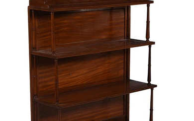 A MAHOGANY OPEN BOOKCASE, FIRST HALF 19TH CENTURY AND LATER