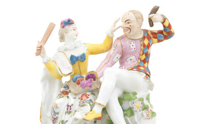 A Meissen group of Harlequin and Columbine, mid 18th century