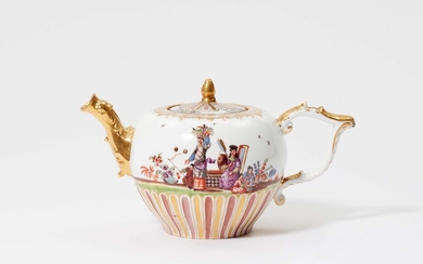 A Meissen porcelain teapot with later Hoeroldt Chinoiseries