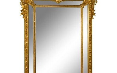 A Napoleon III Style Giltwood Mirror Height 77 x width