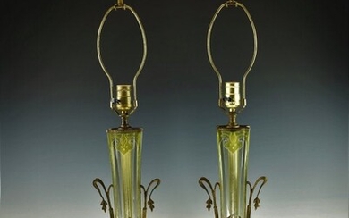 A PAIR OF ART NOUVEAU ETCHED GLASS LAMPS