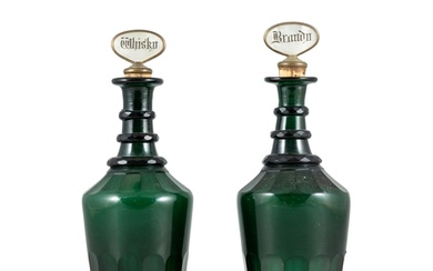 A PAIR OF BRISTOL GREEN GLASS DECANTERS, EARLY 19TH CENTURY,...