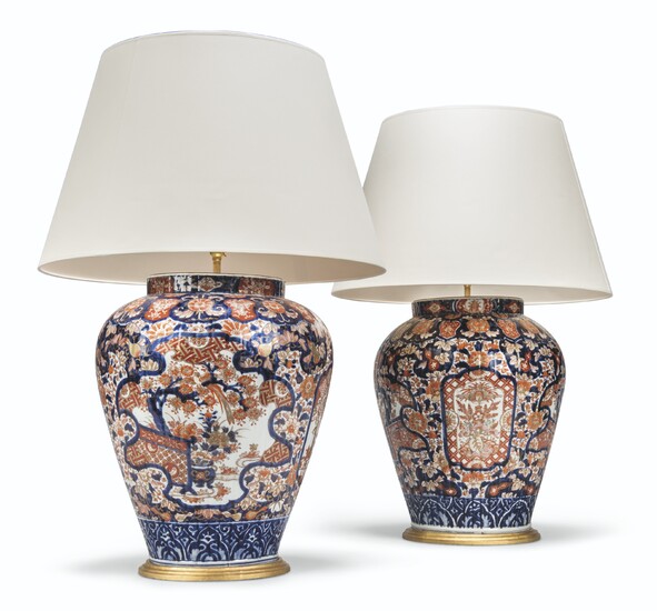 A PAIR OF JAPANESE IMARI LARGE VASES, MOUNTED AS LAMPS