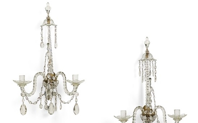 A PAIR OF LATE GEORGE III CUT-CLASS TWO-BRANCH WALL LIGHTS