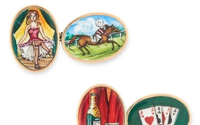 A PAIR OF NOVELTY ENAMEL CUFFLINKS depicting cards