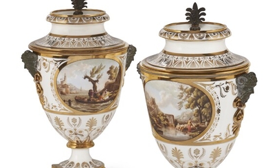 A PAIR OF PARIS (DIHL ET GUÉRHARD) PORCELAIN ICE PAILS, COVERS AND LINERS