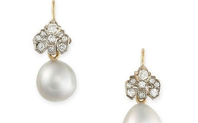 A PAIR OF PEARL AND DIAMOND DROP EARRINGS in platinum