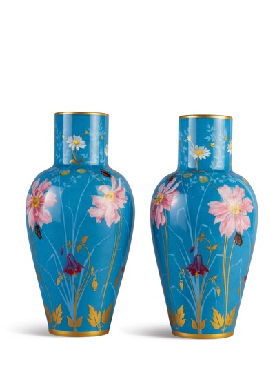 A PAIR OF SEVRES BLUE-GROUND VASES, DATED 1858