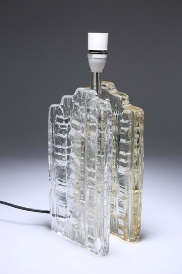 A PUKEBERG (SWEDEN) BRUTALIST GLACIER GLASS TABLE LAMP