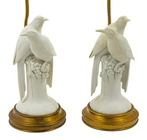 A Pair of Ceramic Bird Figural Groups