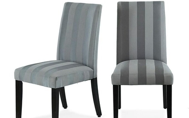 A Pair of Gray Striped Upholstered Side Chairs.