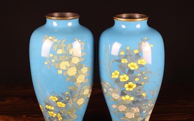 A Pair of Large Late Meiji Period Japanese Cloisonne Vases....