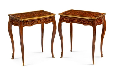 A Pair of Louis XV Style Gilt Metal Mounted Marquetry