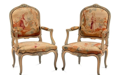 A Pair of Louis XV Style Tapestry-Upholstered and