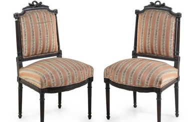 A Pair of Louis XVI Carved Oak Side Chairs