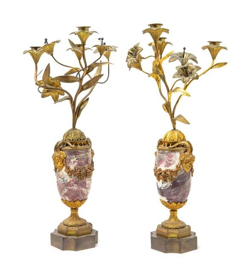 A Pair of Neoclassical Gilt Bronze Mounted Marble