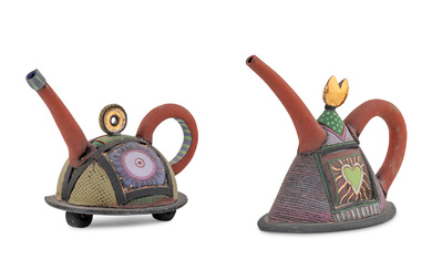 A Pair of Whimsical Ceramic Teapots