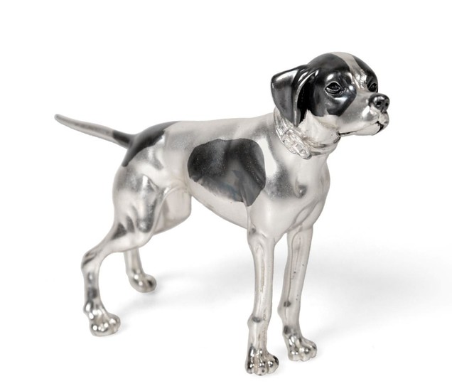 A Parcel-Patinated Silver Model of an English Pointer, With English...