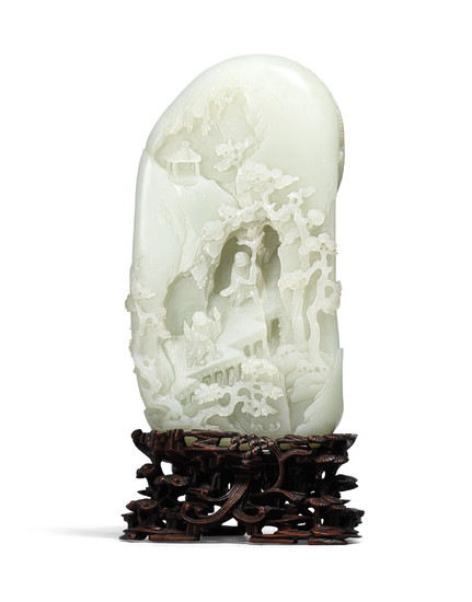 A RARE CARVED WHITE JADE 'HEHE ERXIAN' MOUNTAIN BOULDER, QING DYNASTY, 18TH CENTURY