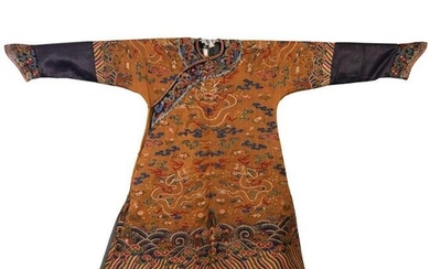 A RARE CHINESE IMPERIAL EMBROIDERED DRAGON ROBE