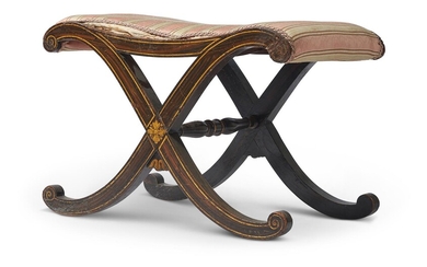 A REGENCY SIMULATED ROSEWOOD AND PARCEL GILT STOOL, CIRCA 1815