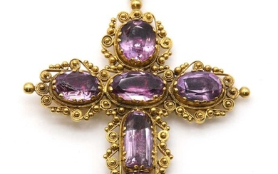 A Regency amethyst cannetille cross pendant