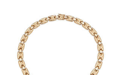 A SAPPHIRE, DIAMOND AND GOLD FANCY-LINK NECKLACE