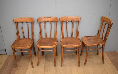 A SET OF FOUR BENTWOOD CHAIRS, MADE IN POLAND (A/F) (H90 X W45 X D49 CM) (LEONARD JOEL DELIVERY SIZE: MEDIUM)