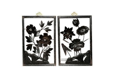 A SET OF FOUR SMALL CHINESE 'FOUR SEASONS' IRON PICTURES,...