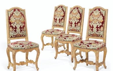 A SET OF TEN REGENCE-STYLE GILT-WALNUT DINING CHAIRS, 19TH/20TH CENTURY