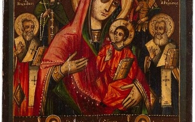 A SIGNED TWO-PARTITE ICON SHOWING THE MOTHER OF GOD AND