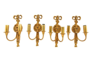 A Set of Four Louis XVI Style Gilt Metal Two-Light