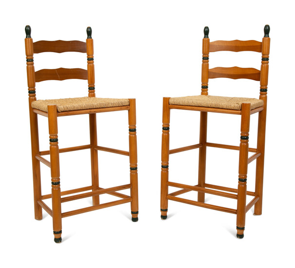 A Set of Four Painted Ladder Back Rush Seat Bar Stools