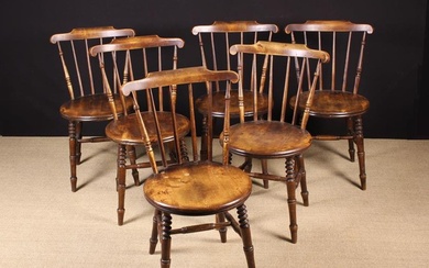 A Set of Six Late 19th/Early 20th Century Stick Back Country Kitchen Chairs with round seats on deco