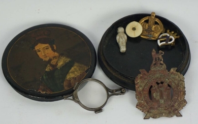 A Stobwasser type papier mache box, the lid decorated with a half length portrait of a lady