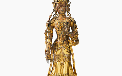 A Tibeto-Chinese/Mongolian Gilt Figure of a Bodhisattva