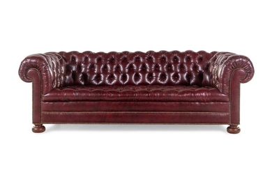 A Tufted Faux Leather Upholstered Chesterfield Sofa