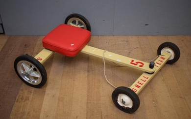 A VINTAGE 'SHELL TEAM' BILLY CART WITH MAG WHEELS (27H x 107W x 84D CM) (LEONARD JOEL DELIVERY SIZE: MEDIUM)