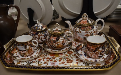 A Victorian Crown Derby porcelain nine piece breakfast set to include canted rectangular tray with