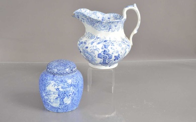 A Victorian Staffordshire "Florentine Opaque China" blue and white jug