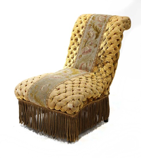 A Victorian button upholstered slipper chair