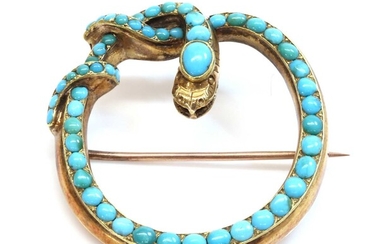 A Victorian gold turquoise set snake brooch/pendant