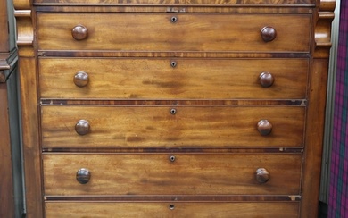 A Victorian mahogany chest of five drawers on plinth base, 1...