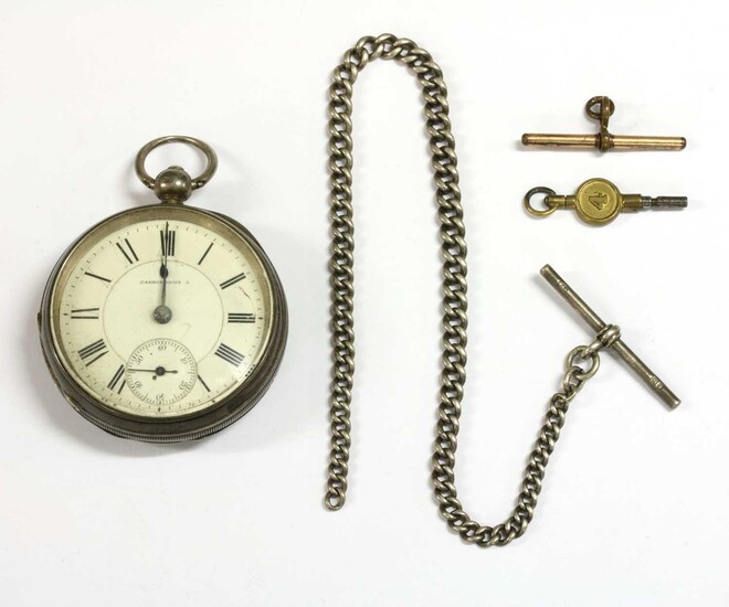 A Victorian sterling silver Waltham key wound open-faced pocket watch