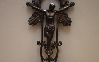 A WROUGHT IRON PIECE DEPICTING CHRIST (A/F) (90H X 32W CM)